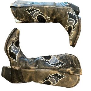 Corral Ladies Black/Grey Distressed Leather Sequin Heart Western Boots 6.5